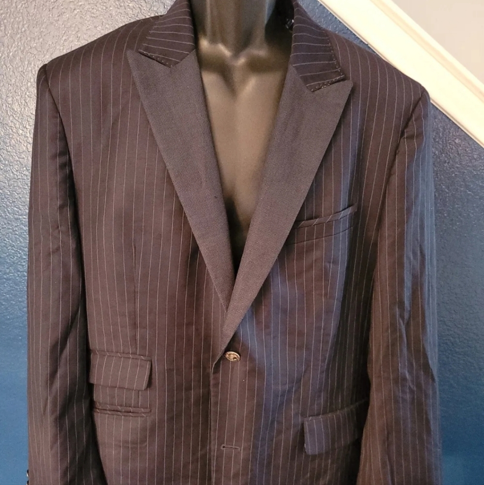 Robert Graham Navy 100% Wool Pinstripe Sport Coat  44R